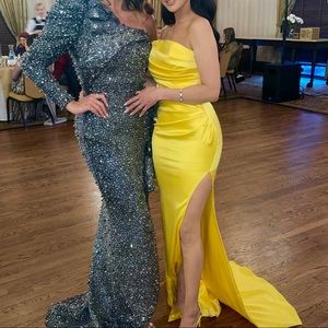 Custom SATIN side open slit gown evening dress - prom dress